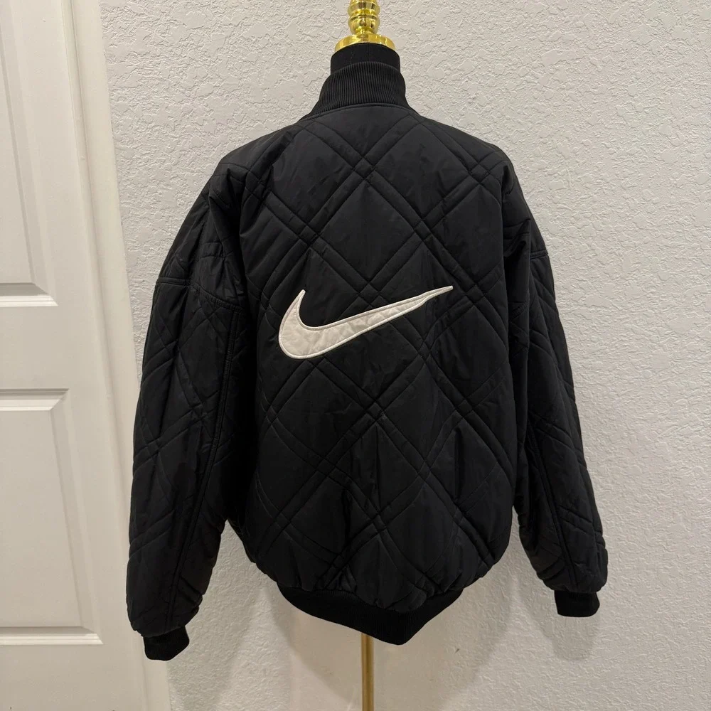 Nike Big Swoosh Quilted Bomber F7 STI Black Nylon Reversible Jacket Mens XL
